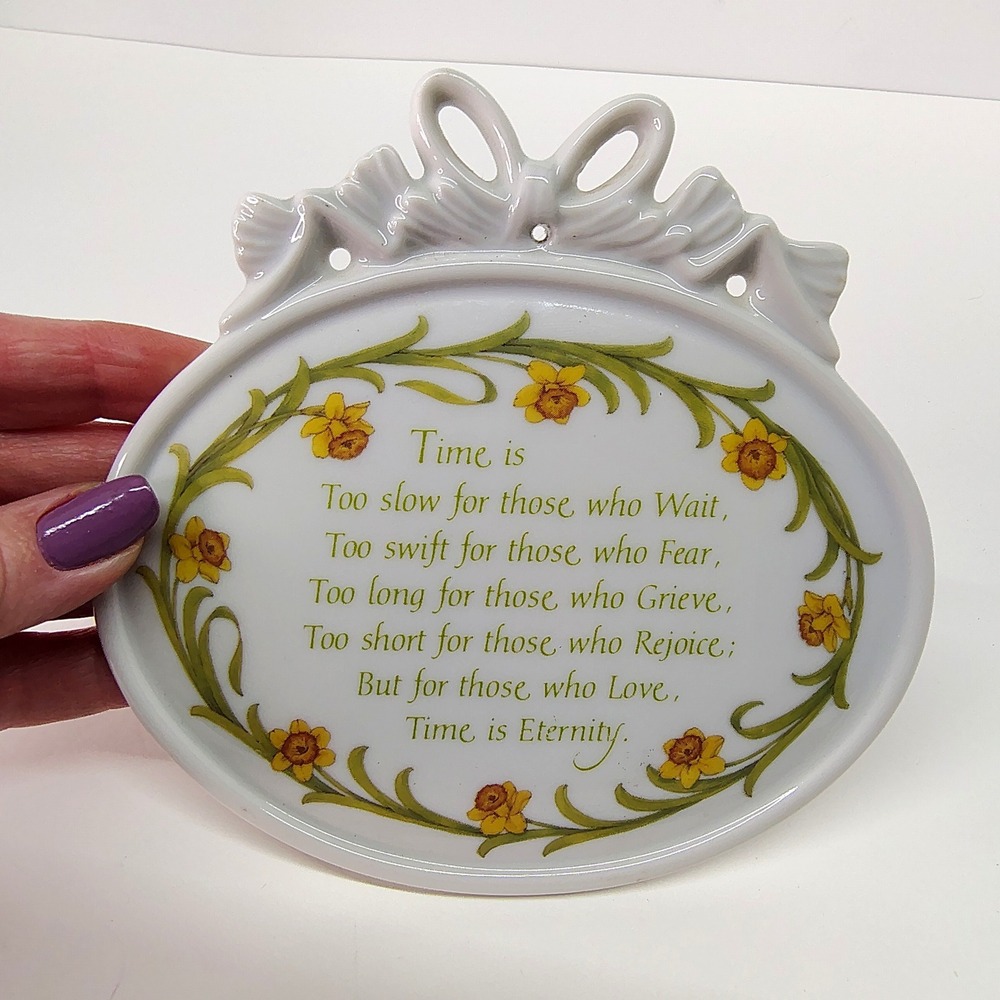 Vtg "Time is Eternity for Those Who Love" Japan Wall Plaque Porcelain Oval 5.5"